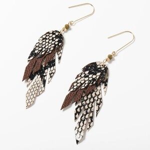 Leather Feather Dangle Earrings